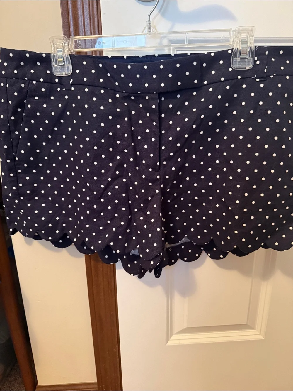 J. Crew Navy and White Polka Dot Scalloped Hem Skort